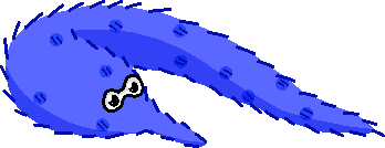 a blue worm on a string