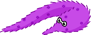 a purple worm on a string