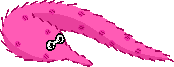a pink worm on a string